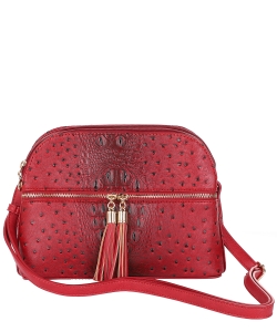 Ostrich Embossed Multi-Compartment Cross Body with Zip Tassel OS050 RED